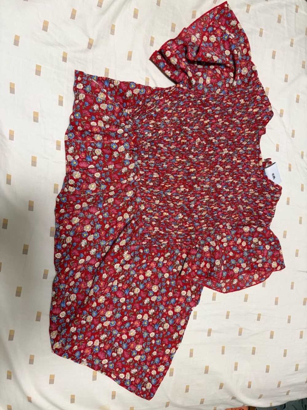 Red Floral Smocked Short Dress - Women